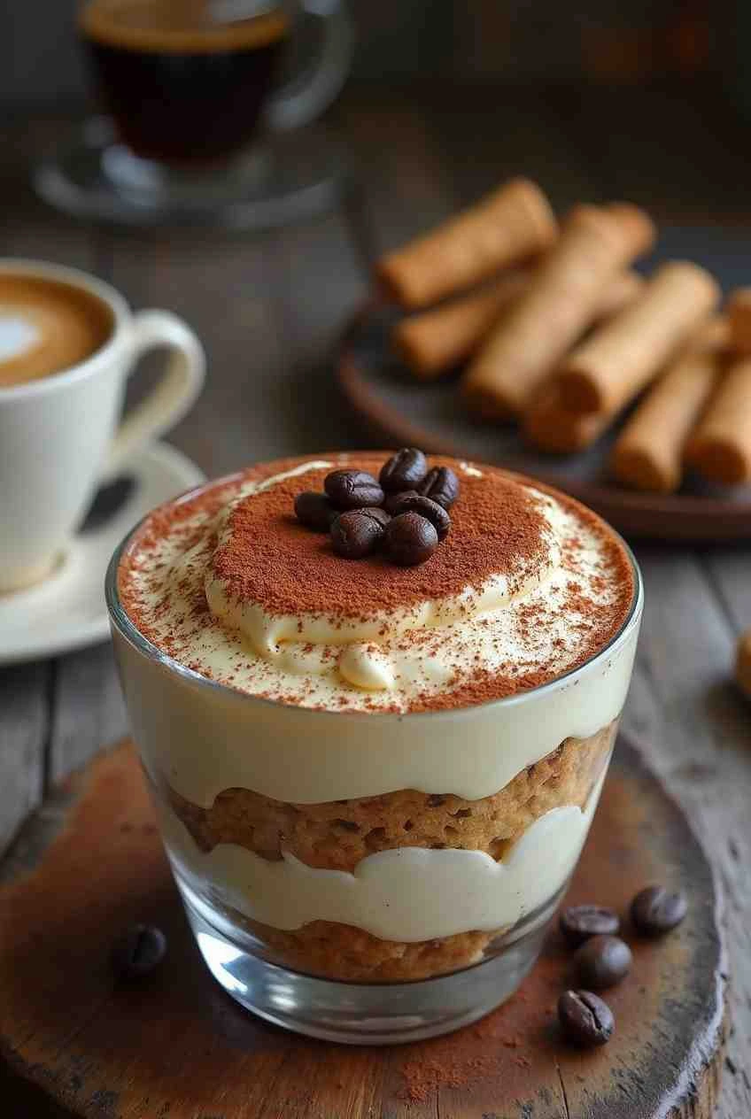 Hands assembling Tiramisu by layering coffee-soaked ladyfingers and creamy mascarpone filling in a glass dish