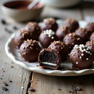 Homemade Oreo Balls on a plate, ready to be enjoyed.