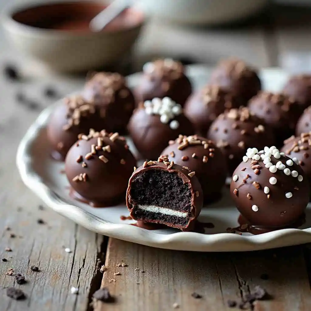 Homemade Oreo Balls on a plate, ready to be enjoyed.