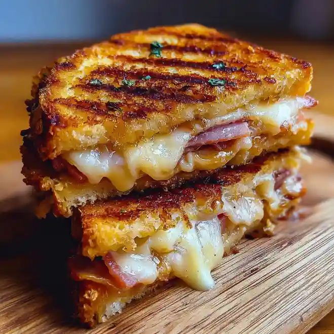 Hash Brown Hawaiian Toastie Crispy Sweet and Savory 3 Hash browns cooking in skillet